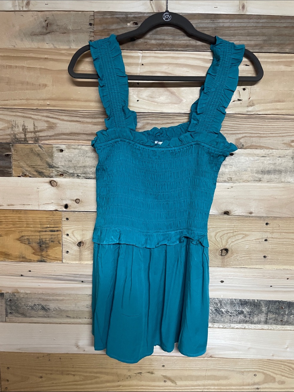L Love size Large Teal Color Ruffle Smock Top Lightweight Flirty Feminine Blouse